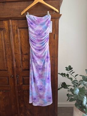 madden girl Strapless Ruched Tube Midi Slit Dress Juniors Size Small